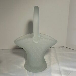 Frosted Glass Flower Basket Hobnail Rim Handle Elegant Decorative Accent